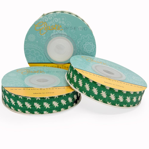 Holiday Tree on Green 5/8" Fold Over Elastic