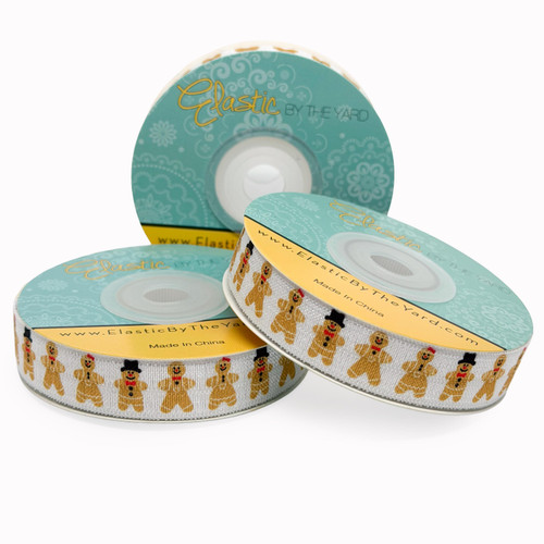 Gingerbread on White 5/8" Fold Over Elastic