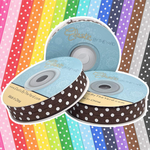White Polka Dots 5/8" Fold Over Elastic