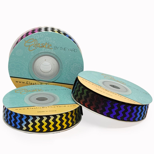 Rainbow Chevron on Black Fold Over Elastic