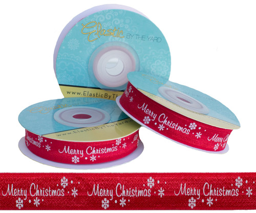 Merry Christmas on Red Fold Over Elastic