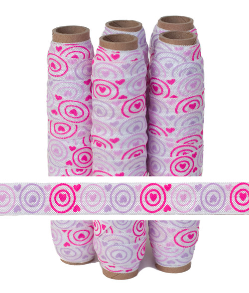 Hearts Bullseye Valentine Print Fold Over Elastic