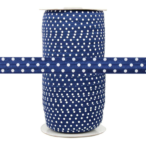 Navy with White Polka Dots Fold Over Elastic 100yd