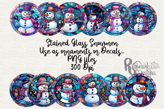 Stained Glass SnowMen Ornament Graphic Download 3