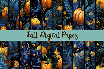 Swirl Pumpkins Blue Digital Pattern 4