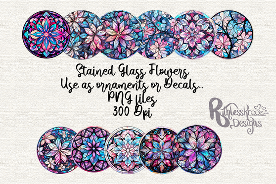 Stained Glass Flowers Ornament Graphic Download 1