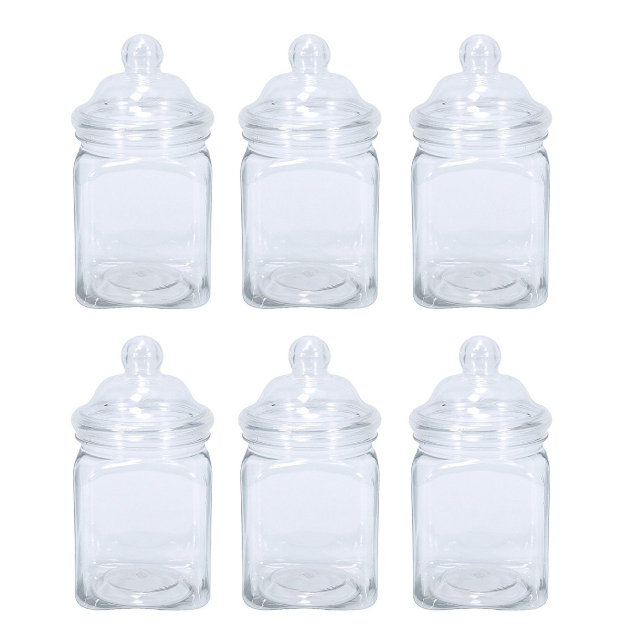 Small Victorian square plastic sweet jars 450ml. Pack of 6 Britten