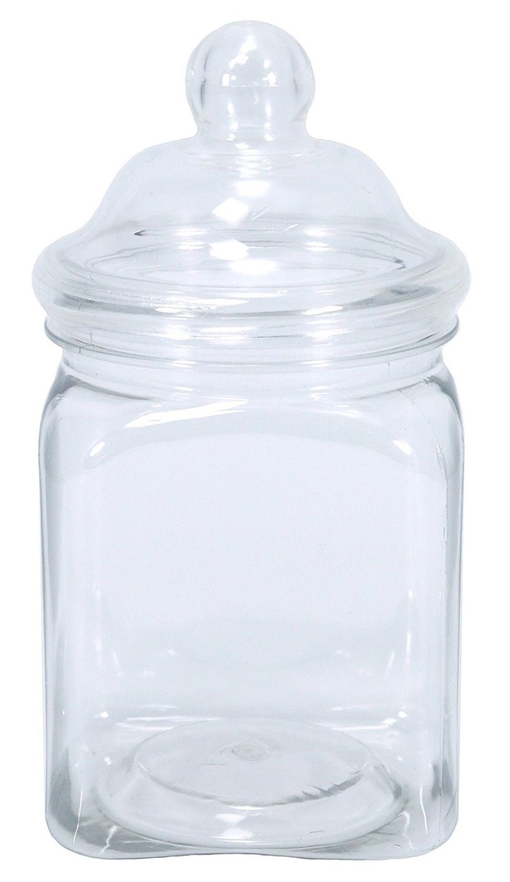 Small Victorian square plastic sweet jars 450ml. Pack of 6 Britten