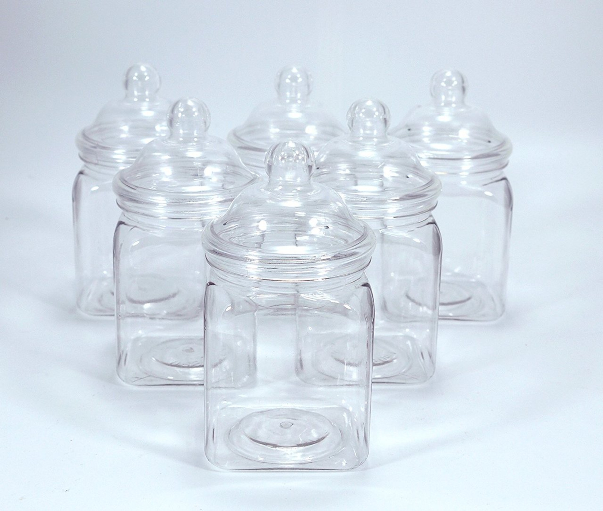 Small Victorian square plastic sweet jars 450ml. Pack of 6 Britten