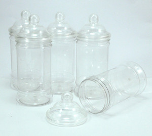 5 Small Plastic 500ml Jars with Victorian Style Lids 5 Small Plastic 500ml Jars with Victorian Style Lids