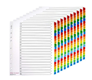 Extra Wide A-Z Index Dividers. Organised as 20 Mylar Tabs - Pack of 10 sets Extra Wide A-Z Index Dividers. Organised as 20 Mylar Tabs - Pack of 10 sets