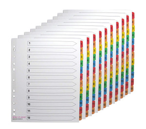 Index Dividers Numbered 1-12, Pack of 10 Sets. Extra Wide. Index Dividers Numbered 1-12, Pack of 10 Sets. Extra Wide.