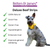 A happy grey Miniature Schnauzer wearing a yellow bandana, on a white background, with a tick list of good things about the Britten and James 100% natural beef strip chews. The image highlights the dog treats as 100% natural, grain free, gluten free and hypoallergenic, with benefits including supporting a healthy coat and improving general wellbeing. White background with green tick icons alongside each feature.