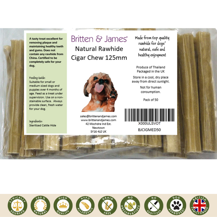 50 Pet Safe Natural Rawhide Cigar Chew Sticks for Dogs Medium
