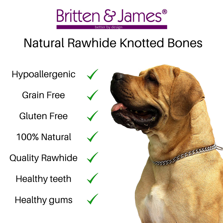 10 Pet Safe Natural Rawhide Knotted Bones for Dogs Large Britten & James