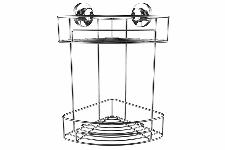 Stainless Steel Corner Shower Tidy with 2 shelves Suction Fit