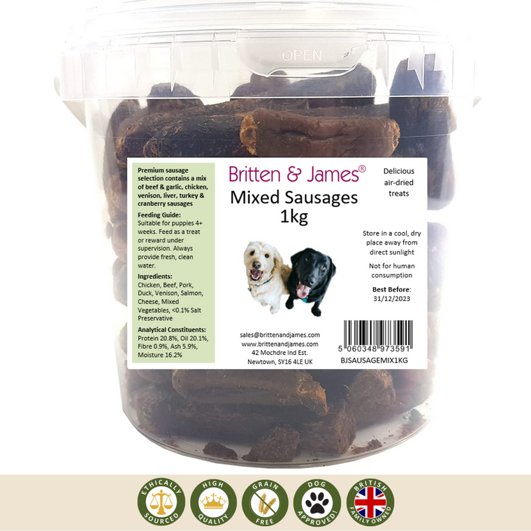 Premium Dried Mixed Sausage Pieces for Dogs 1kg