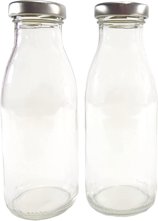Britten & James 500ml Retro Glass Milk Bottles with Silver Lids (Pack of 2)