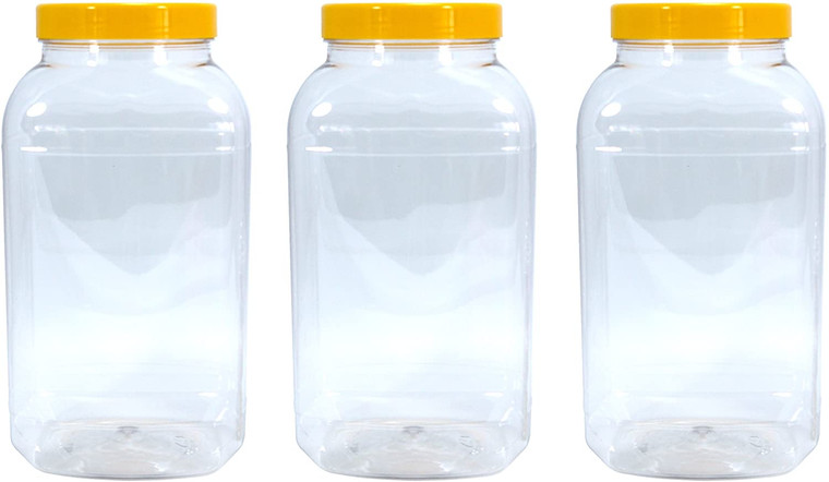 3 Large Sweetshop Style Plastic Jars 4430ml with Yellow Lids