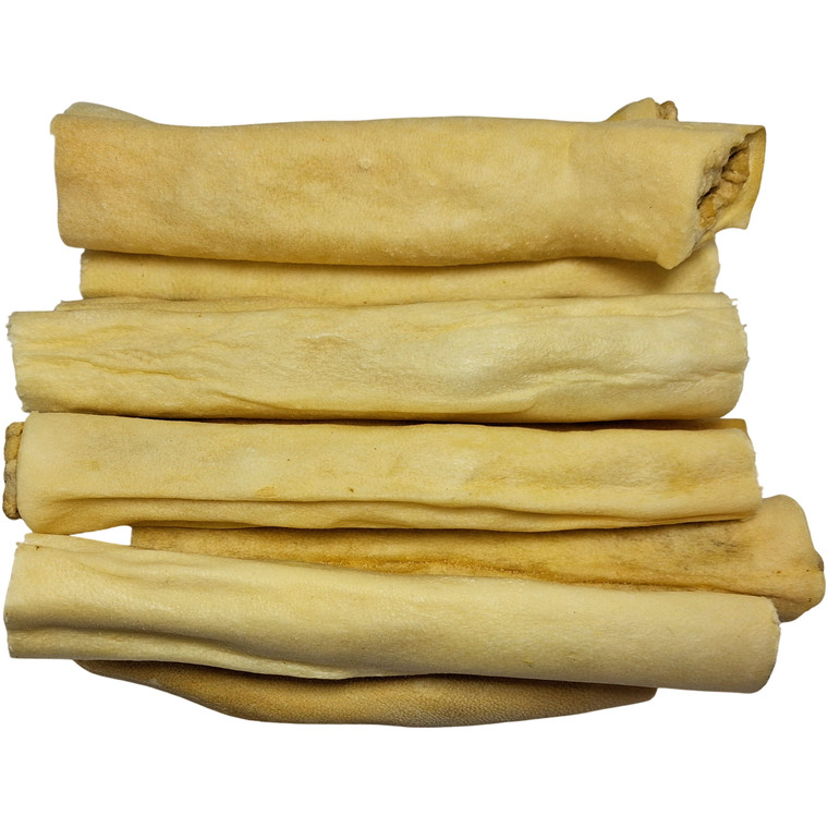 Buttery-coloured dried cow tails with no fur,