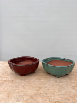 Small Scallop Edge Glazed Ceramic Bonsai Pot