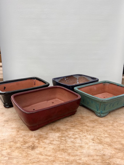 Med. Rectangle Glazed Ceramic Bonsai Pot