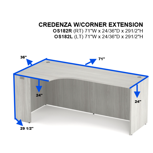 OfficeSource | OS Laminate | Credenza with Left Corner Extension - 71''W - Image 10