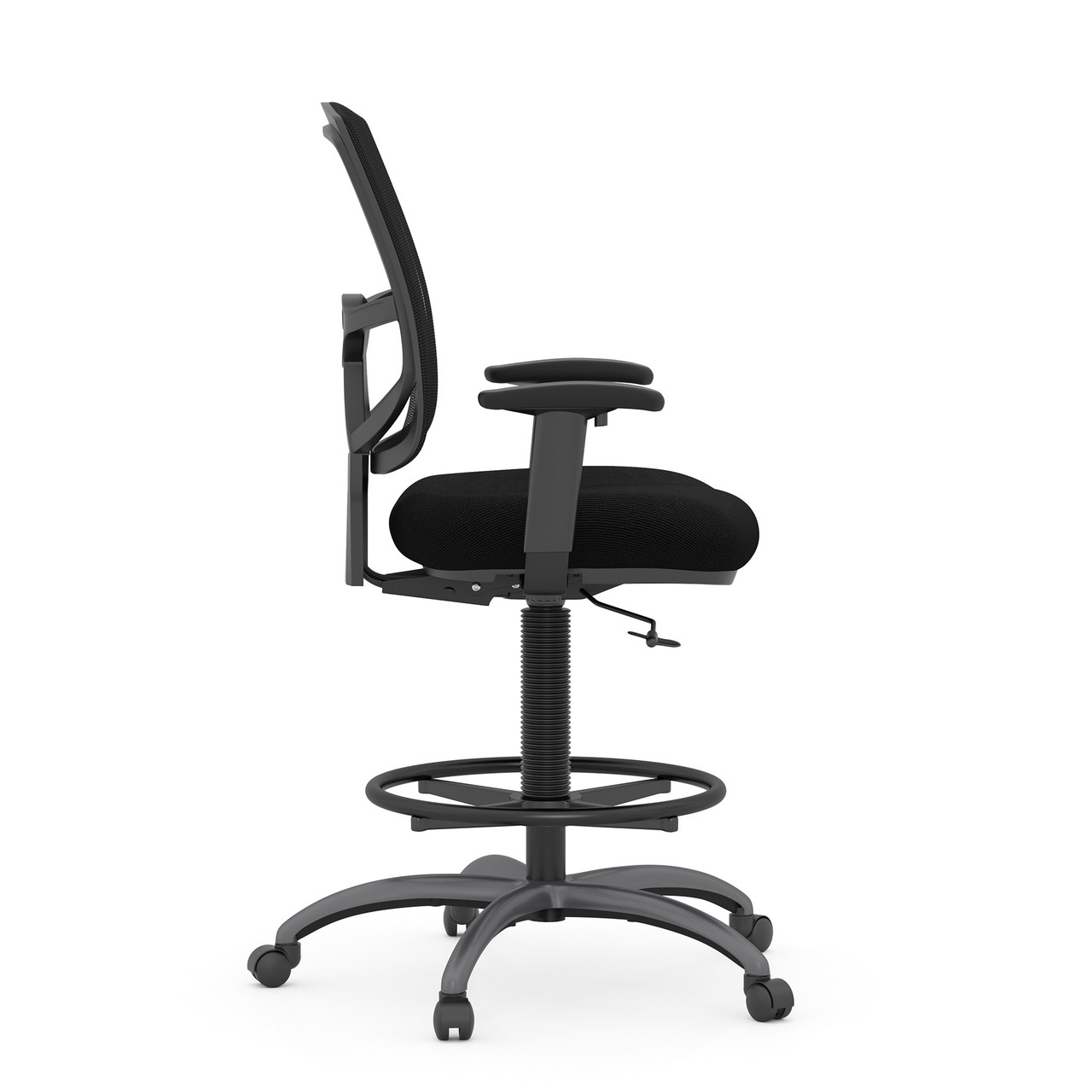 OfficeSource | CoolMesh Pro Collection | Mesh Back Task Stool with Adjustable Arms, Upholstered Seat, Footring and Titanium Base - Image 2