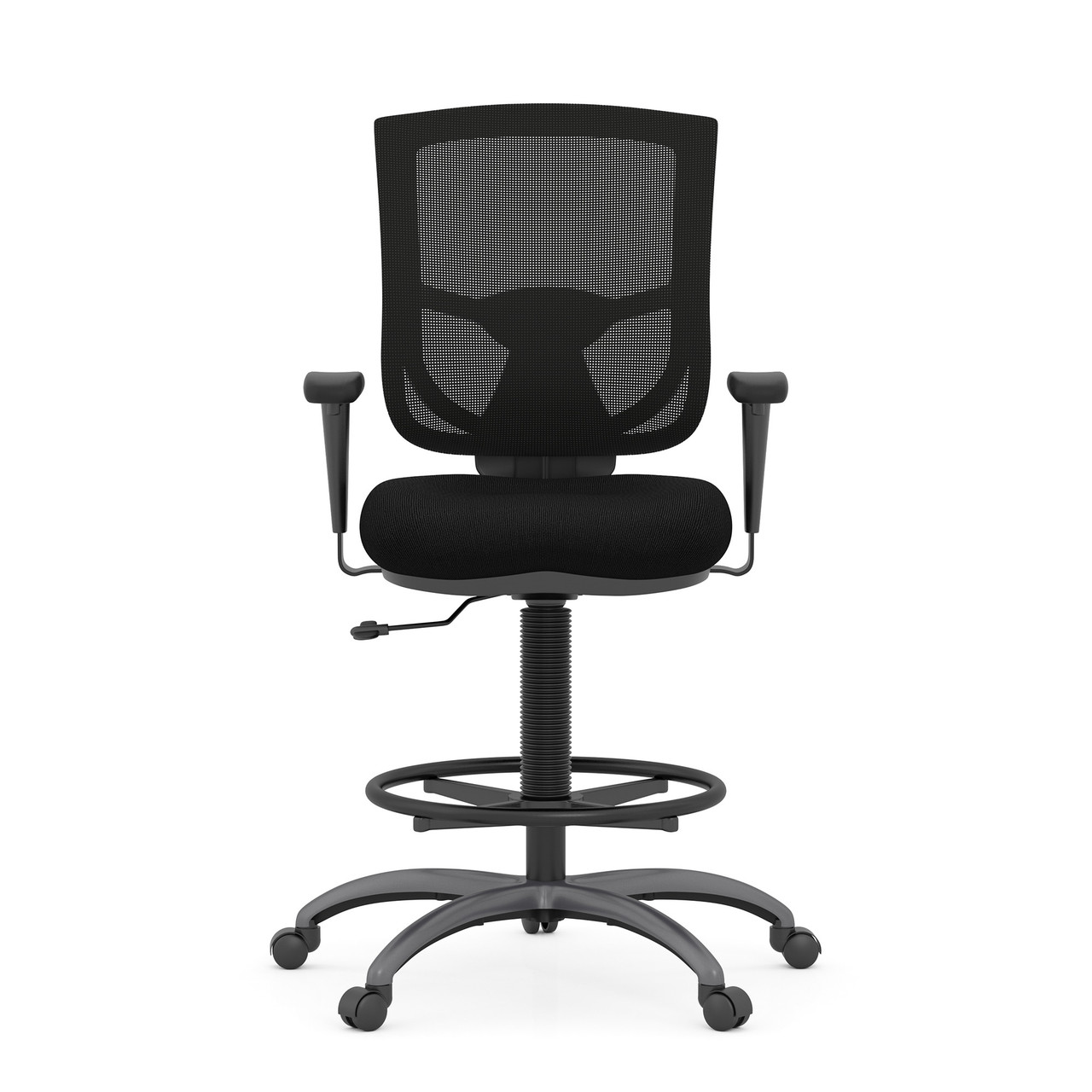 OfficeSource | CoolMesh Pro Collection | Mesh Back Task Stool with Adjustable Arms, Upholstered Seat, Footring and Titanium Base - Image 3