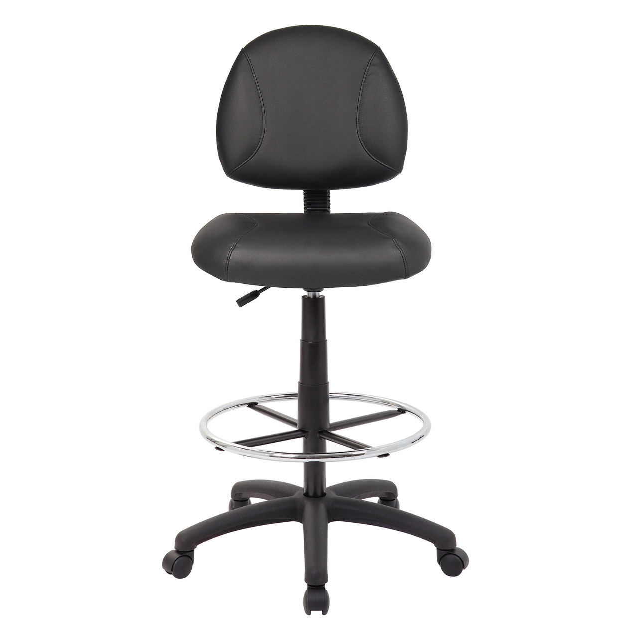 OfficeSource | Effort | Black Leather Armless Deluxe Posture Chair with Footring and Black Frame - Image 3
