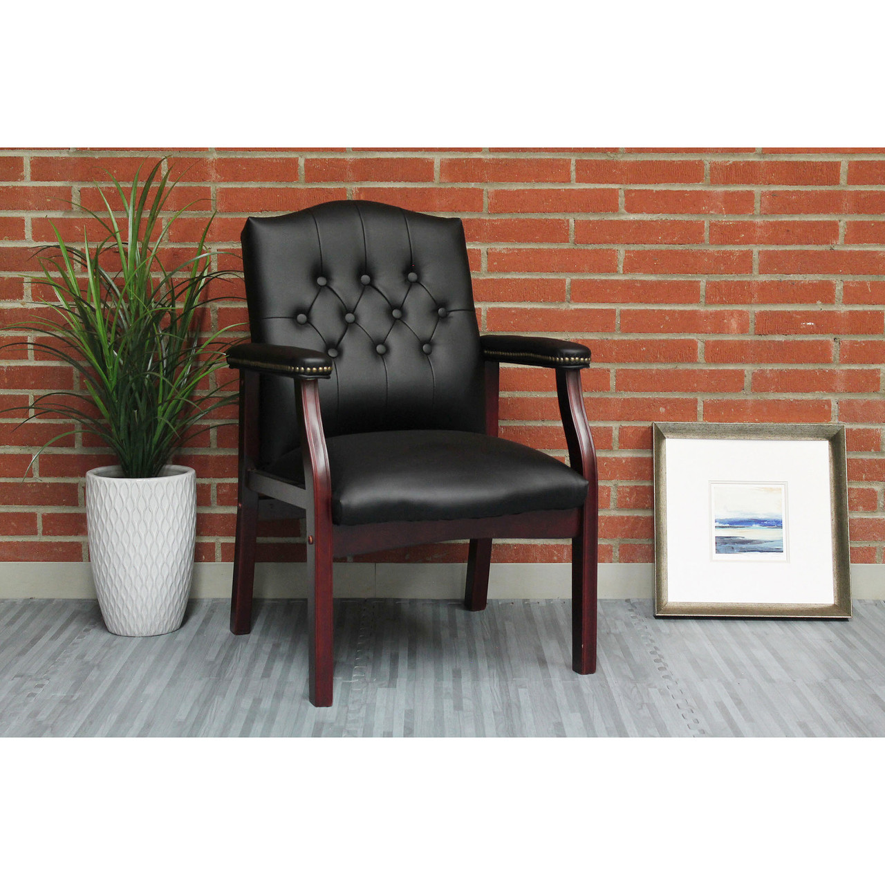 OfficeSource | Lancaster Collection | Guest Chair with Mahogany