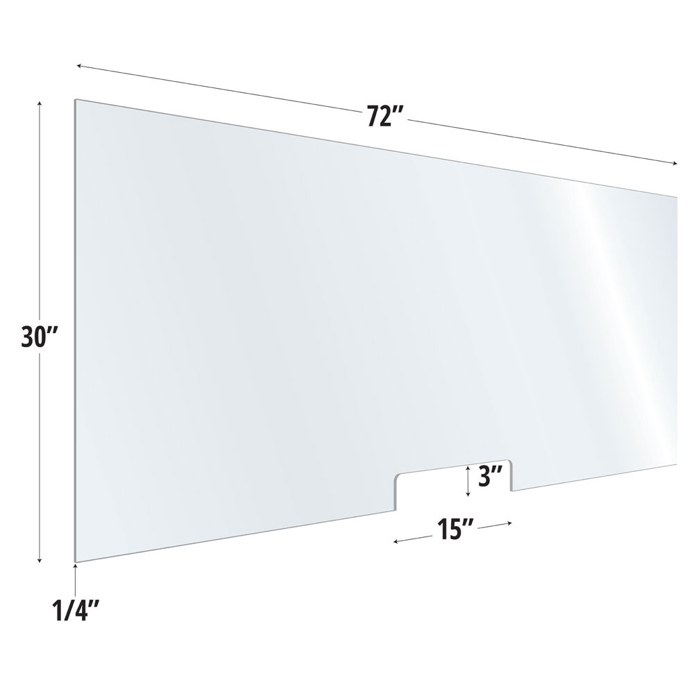 OfficeSource SafeGuard Barrier Collection Clear Acrylic Screen with Transaction Cutout - 72"W x 30"H - Image 2