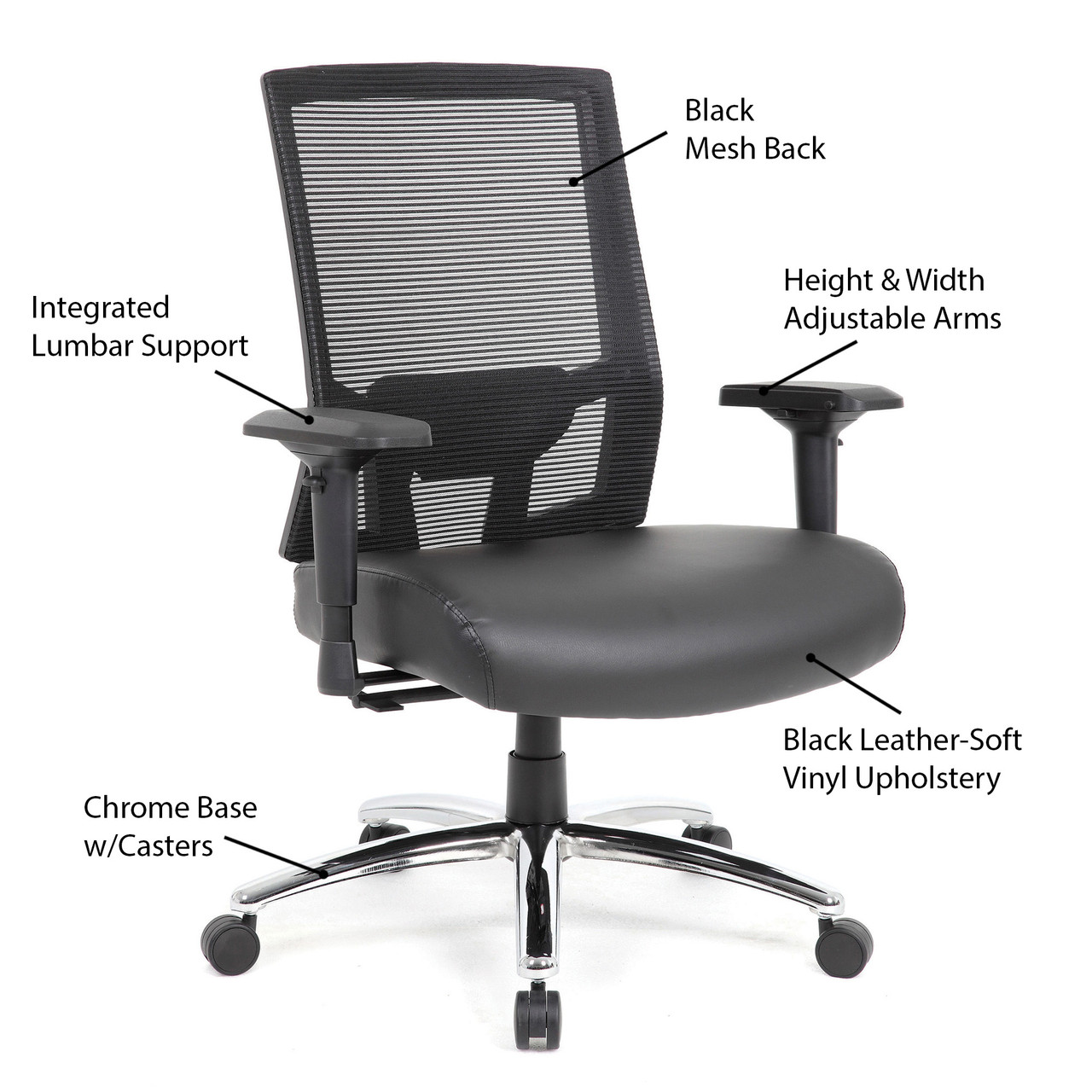 Office Factor Black Mesh High Back Executive Office Chair, Adjustable