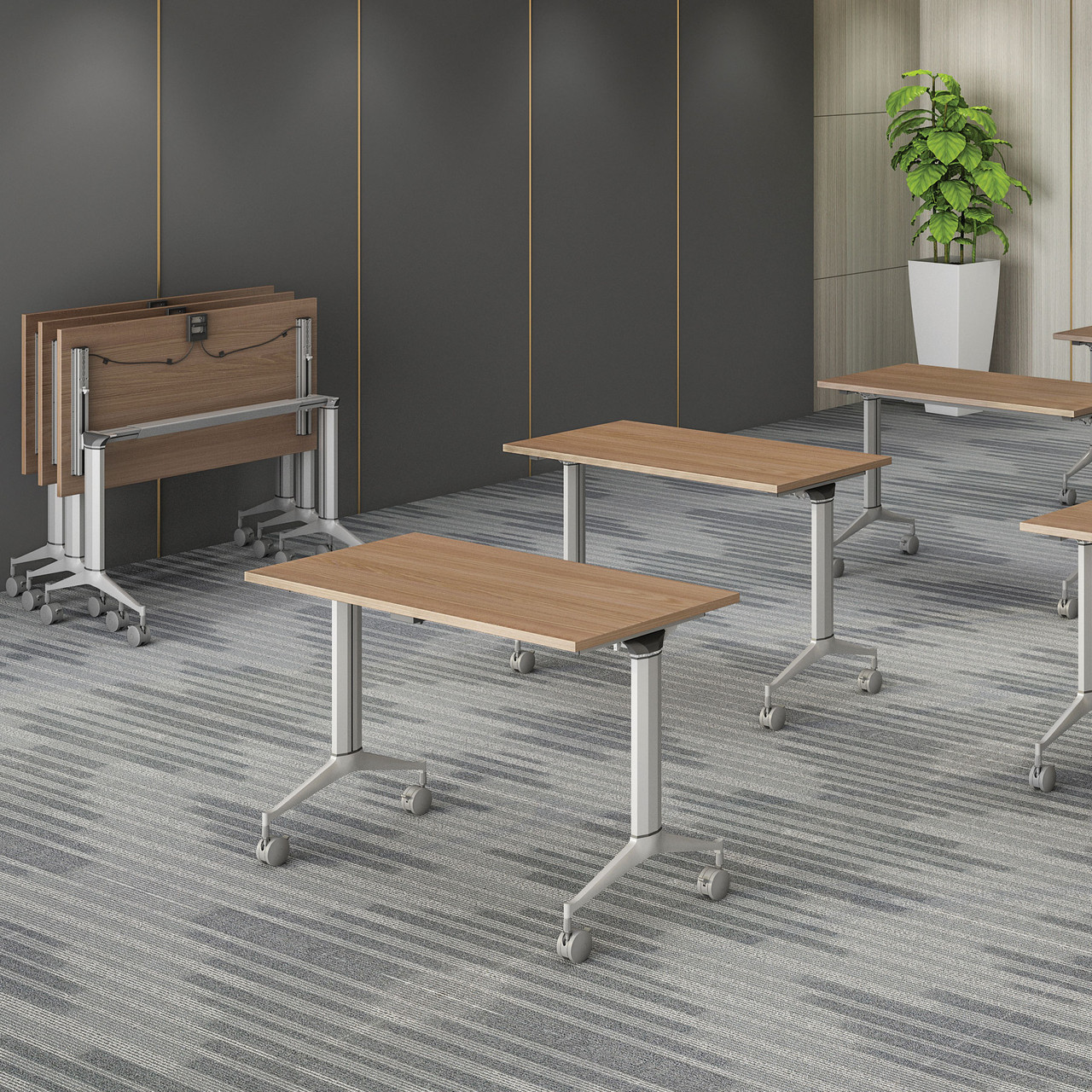 OfficeSource | Training Tables| Flip Top, Adjustable Width Base 