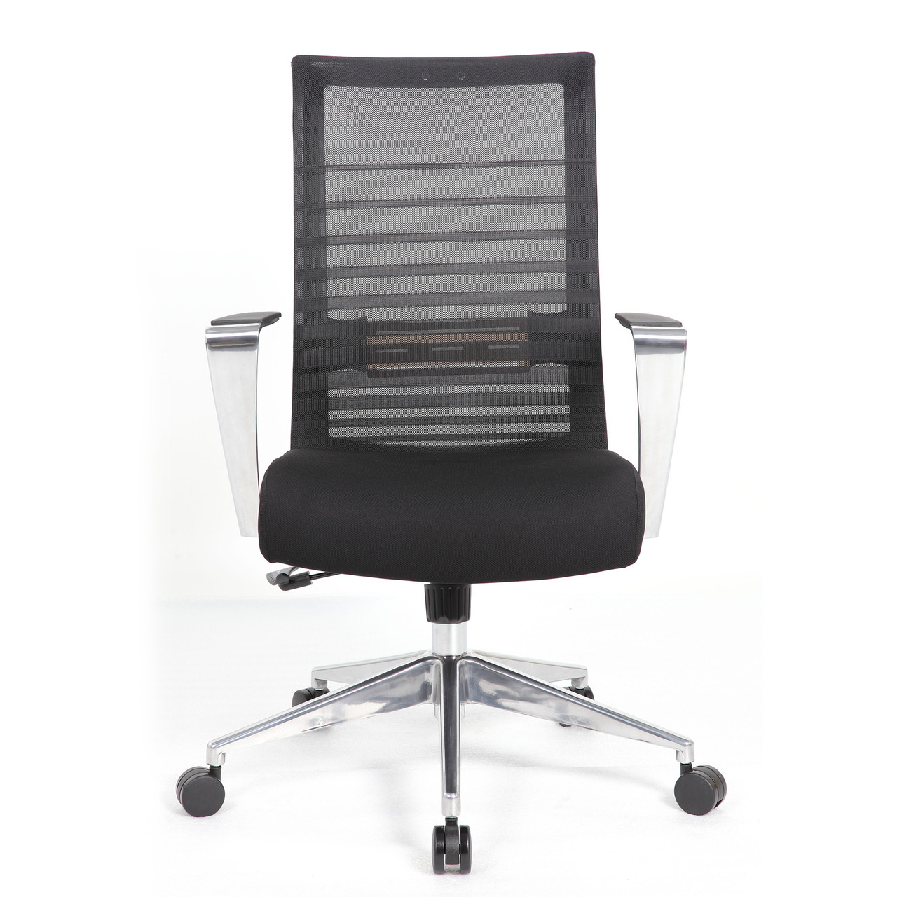 OfficeSource Interchangeable Black Mesh High Back Task Chair with Aluminum Arms and Base - Image 4