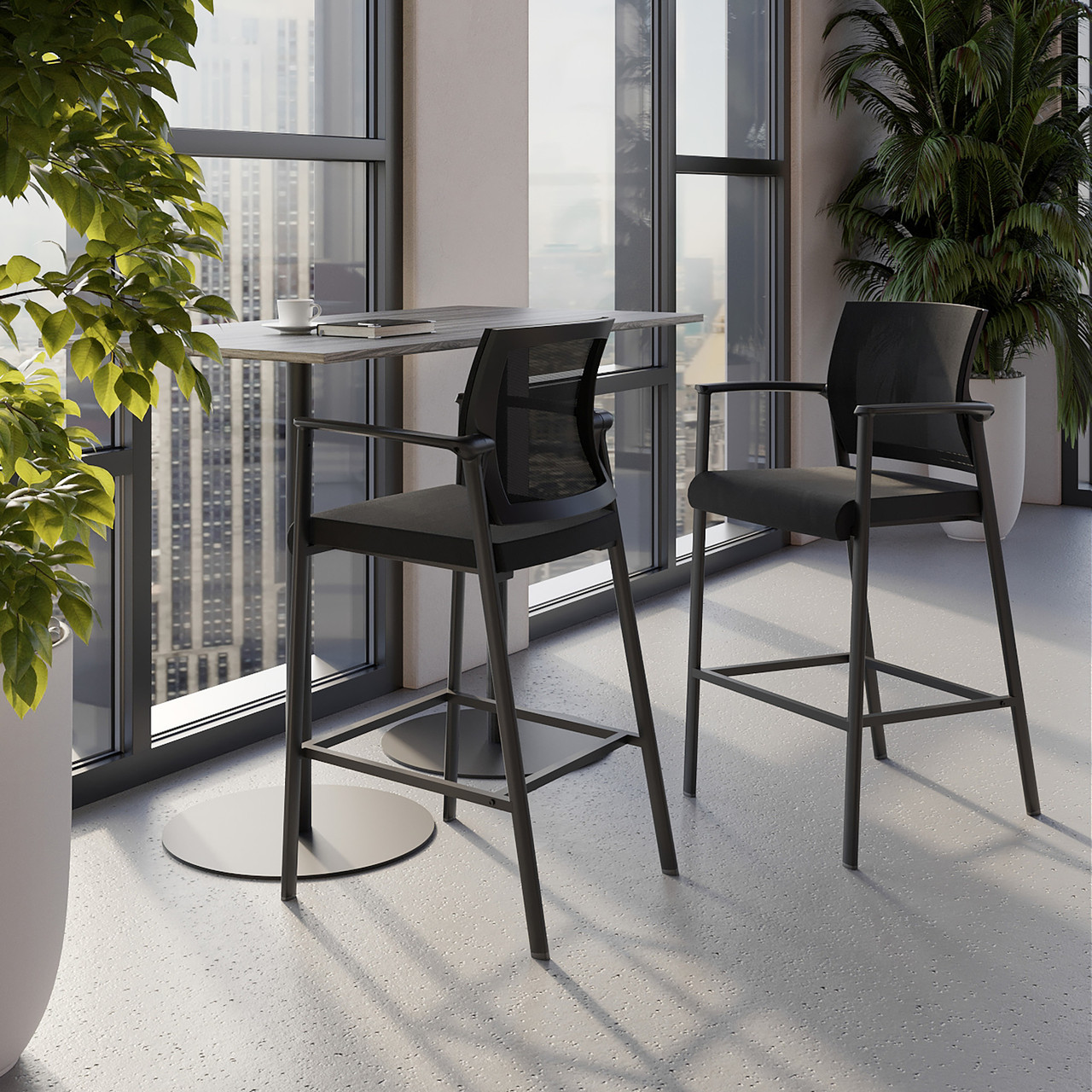 OfficeSource Oslo Mesh Back Stool with Arms and Black Frame - Image 5