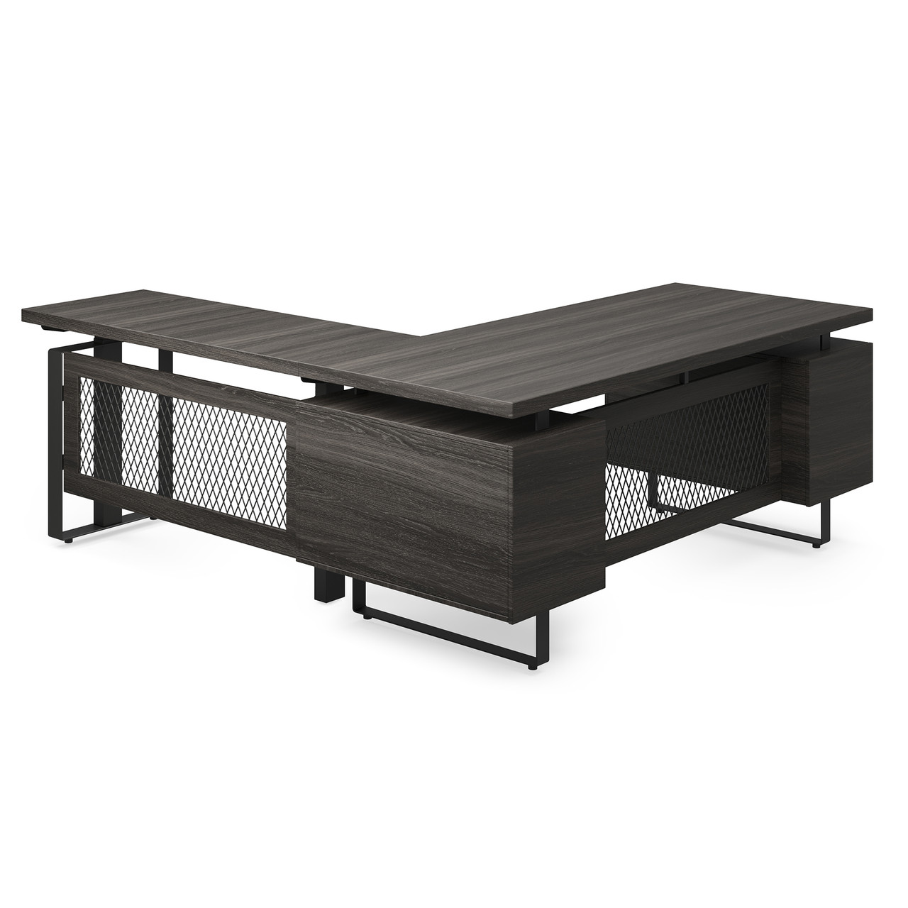 OfficeSource | Palisades | Industrial L-Shaped, 30" x 60" Height Adjustable Desk with Single Pedestal - Image 2