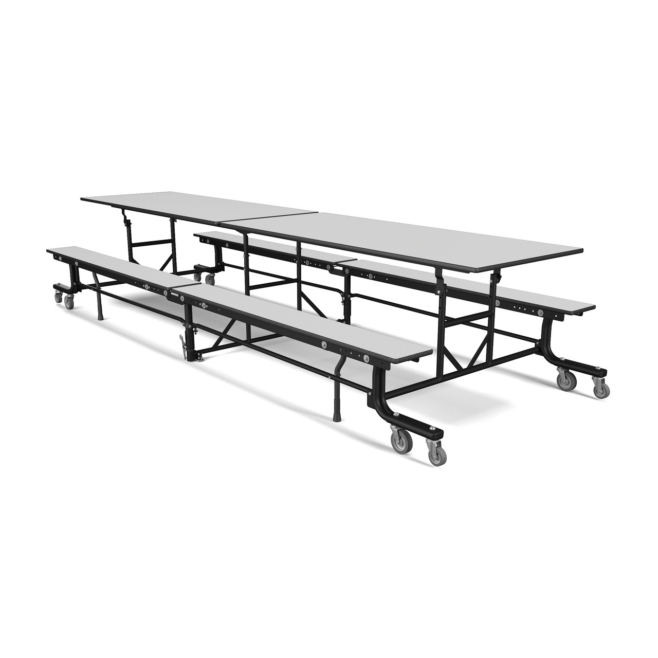 19F Mobile Cafeteria Bench Table, 12' Long, 27" High, Fusion Maple, Black Frame - Image 2