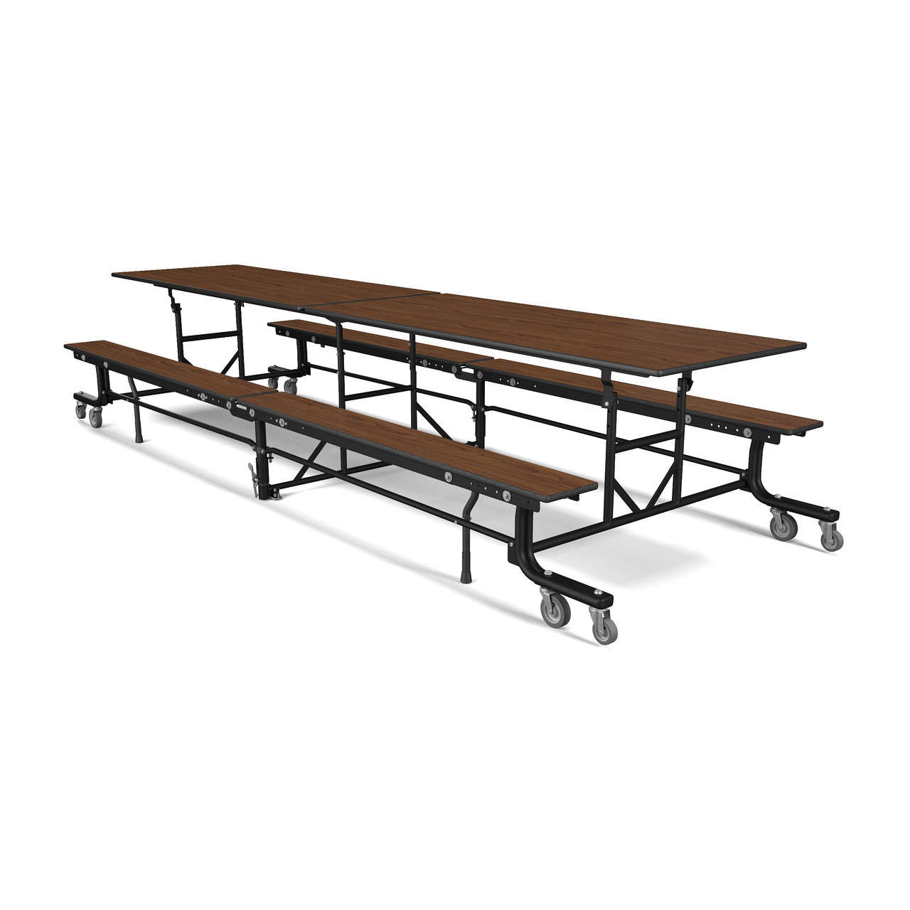 19F Mobile Cafeteria Bench Table, 12' Long, 27" High, Fusion Maple, Black Frame - Image 3