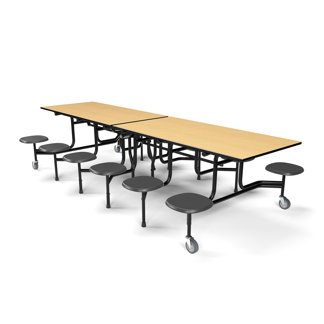 59TV Mobile Cafeteria Table, 12' Long, 29" High, 12 Black Stools, Fusion Maple Top, Black Frame - Image 7