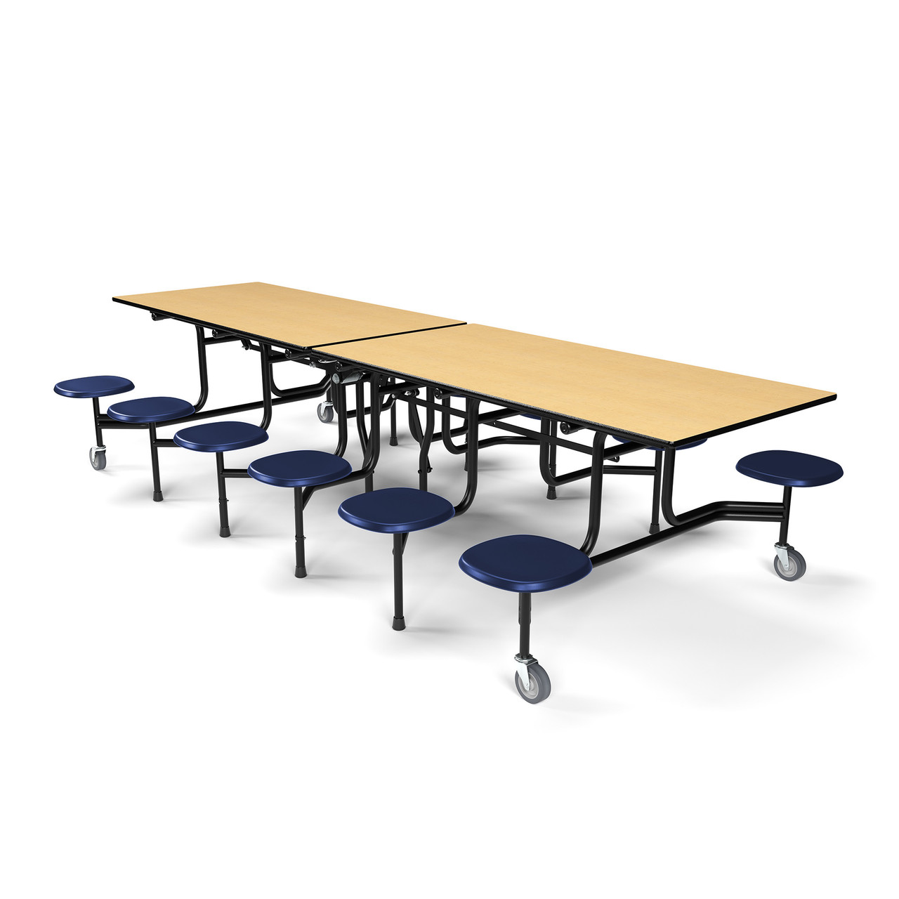 59TV Mobile Cafeteria Table, 12' Long, 29" High, 12 Black Stools, Fusion Maple Top, Black Frame - Image 4