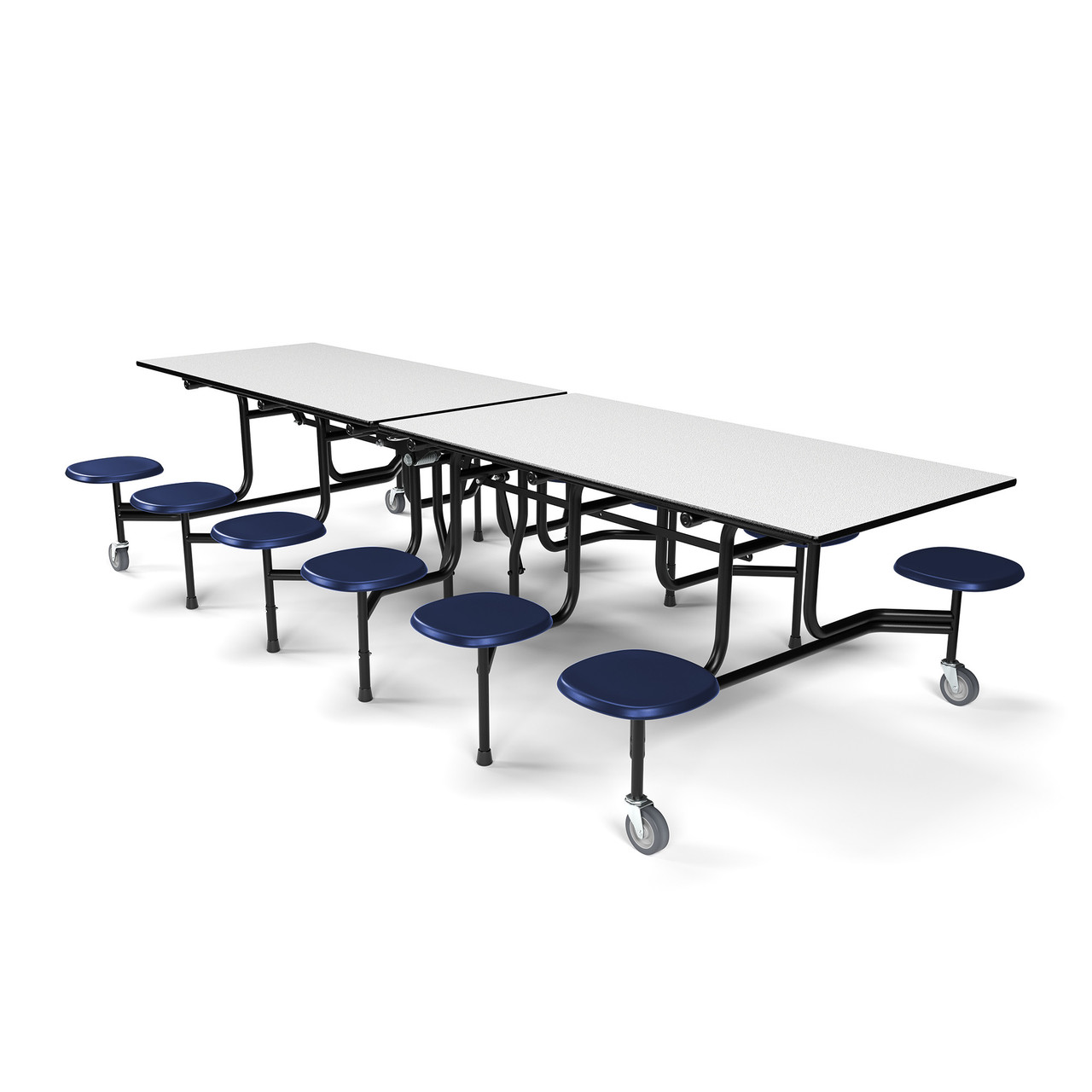 59TV Mobile Cafeteria Table, 12' Long, 29" High, 12 Black Stools, Fusion Maple Top, Black Frame - Image 5