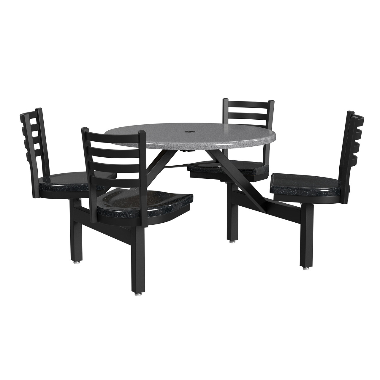 Covey , Outdoor Multi-Purpose, Cluster Table with 4 Seats, 36" Round, 29" High, Cappuccino Fiberglass Top, Black Frame, Cappuccino Fiberglass Seats - Image 2