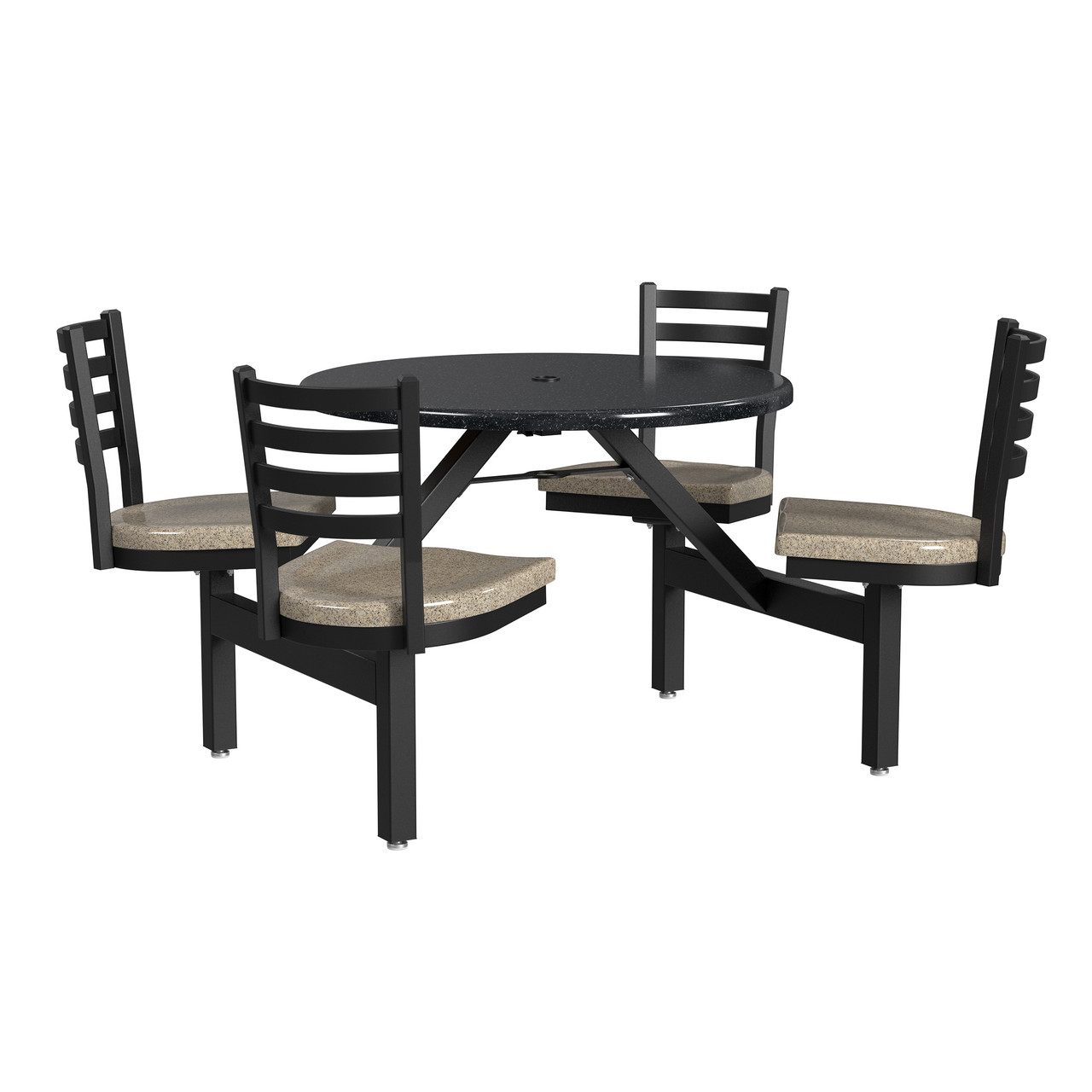Covey , Outdoor Multi-Purpose, Cluster Table with 4 Seats, 36" Round, 29" High, Cappuccino Fiberglass Top, Black Frame, Cappuccino Fiberglass Seats - Image 4