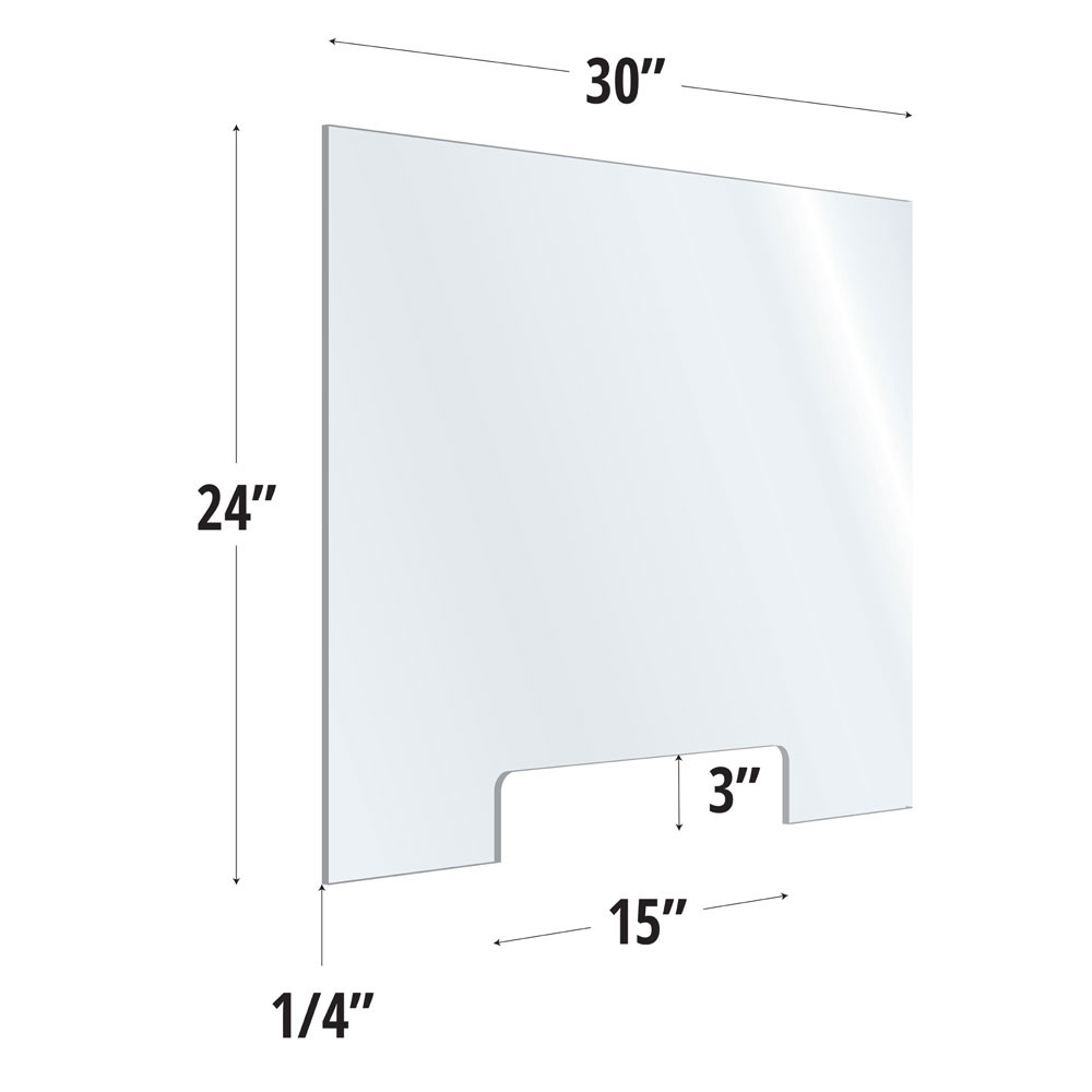 OfficeSource SafeGuard Barrier Collection Clear Acrylic Screen with Transaction Cutout - 30"W x 24"H - Image 2