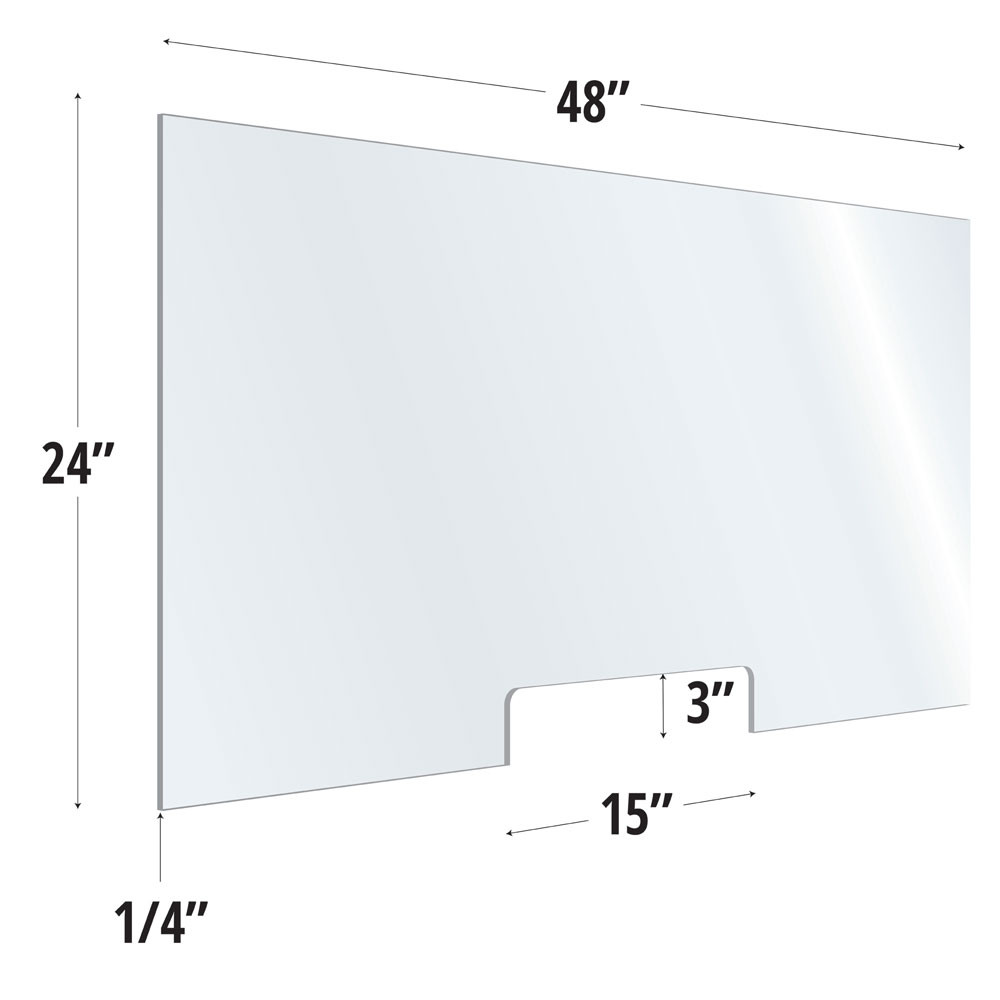 OfficeSource SafeGuard Barrier Collection Clear Acrylic Screen with Transaction Cutout - 48"W x 24"H - Image 2