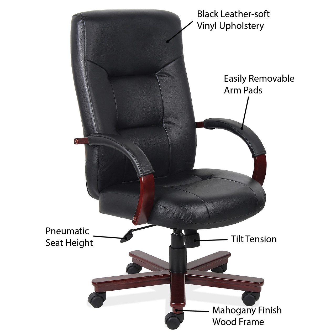 OfficeSource | Spencer | Executive High Back w/Mahogany Frame & Base - Image 2