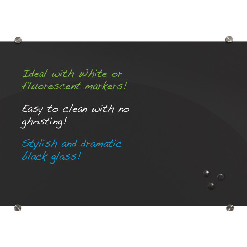 Visionary Black Magnetic Glass Dry Erase Board - 24"W x 36"H