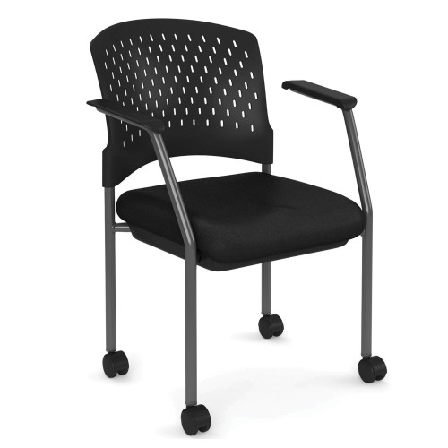 OfficeSource | Aero | Guest or Side Chair with Arms, Black Fabric Seat and Titanium Frame