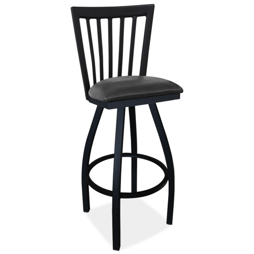 OfficeSource | Universal | Café Height High Back Wood Chair with Cushioned Seat and Black Wrinkle Steel Frame